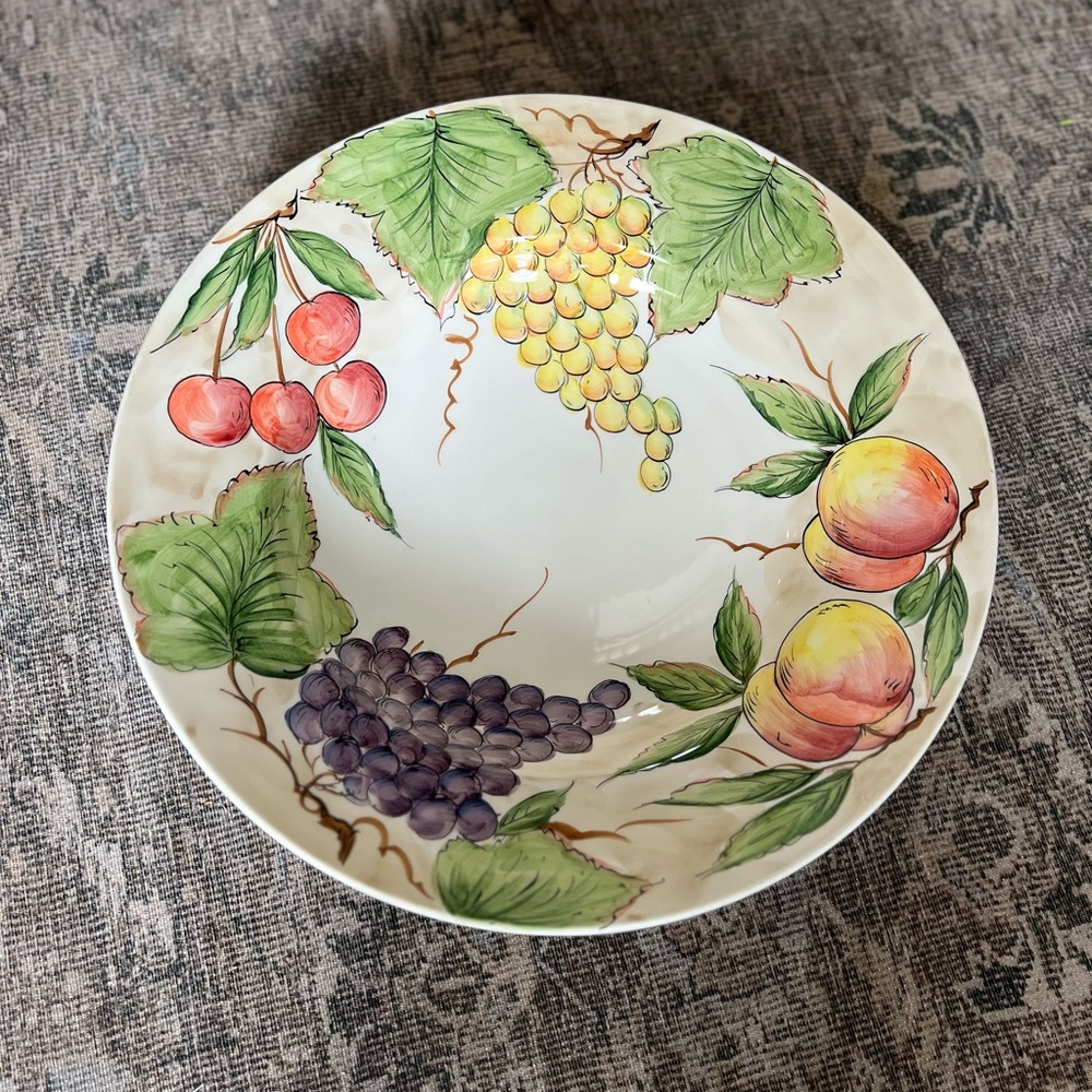 Italian-Made Vintage ANCORA Hand-Painted Fruit Ceramic Serving Bowl - Multicolor